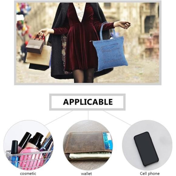 denim Shoulder Bag Large Capacity Zipper Closure Casual Tote- As Shown - Picture 5 of 7